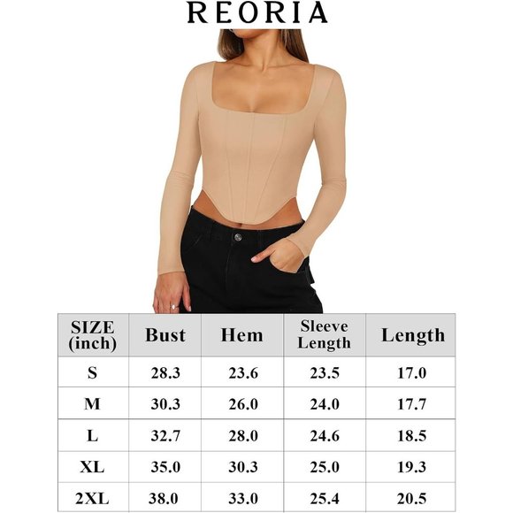 Reoria Womens Sexy Square Neck Long Sleeve Backless Y2k Going Out Crop Tops - Picture 6 of 6